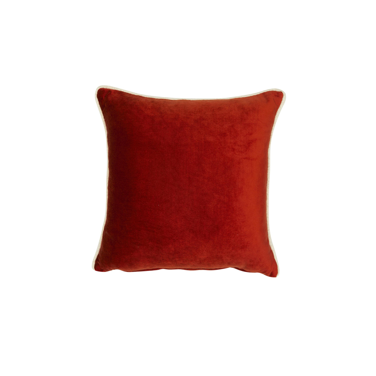 Orange Velvet Throw Pillow with White Piping