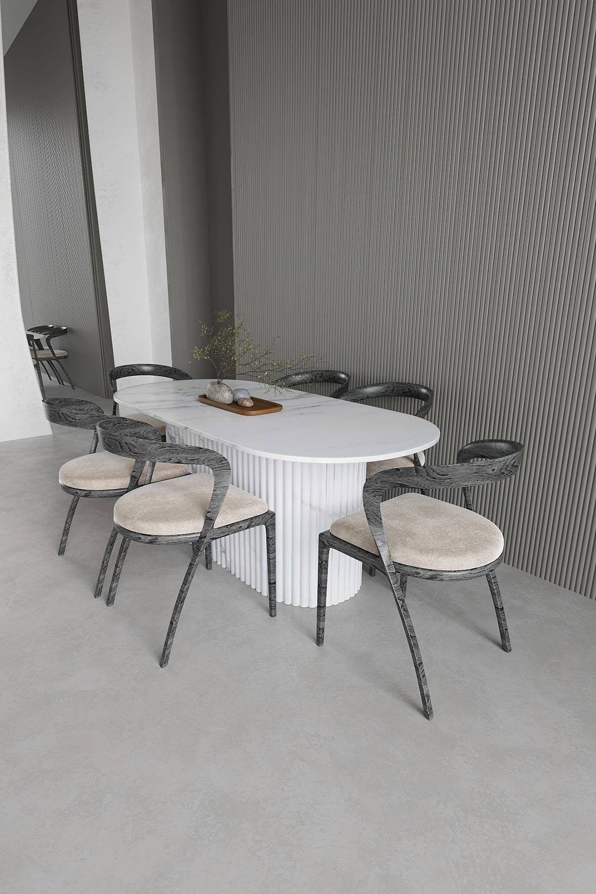 White Twill Marble Dining Table