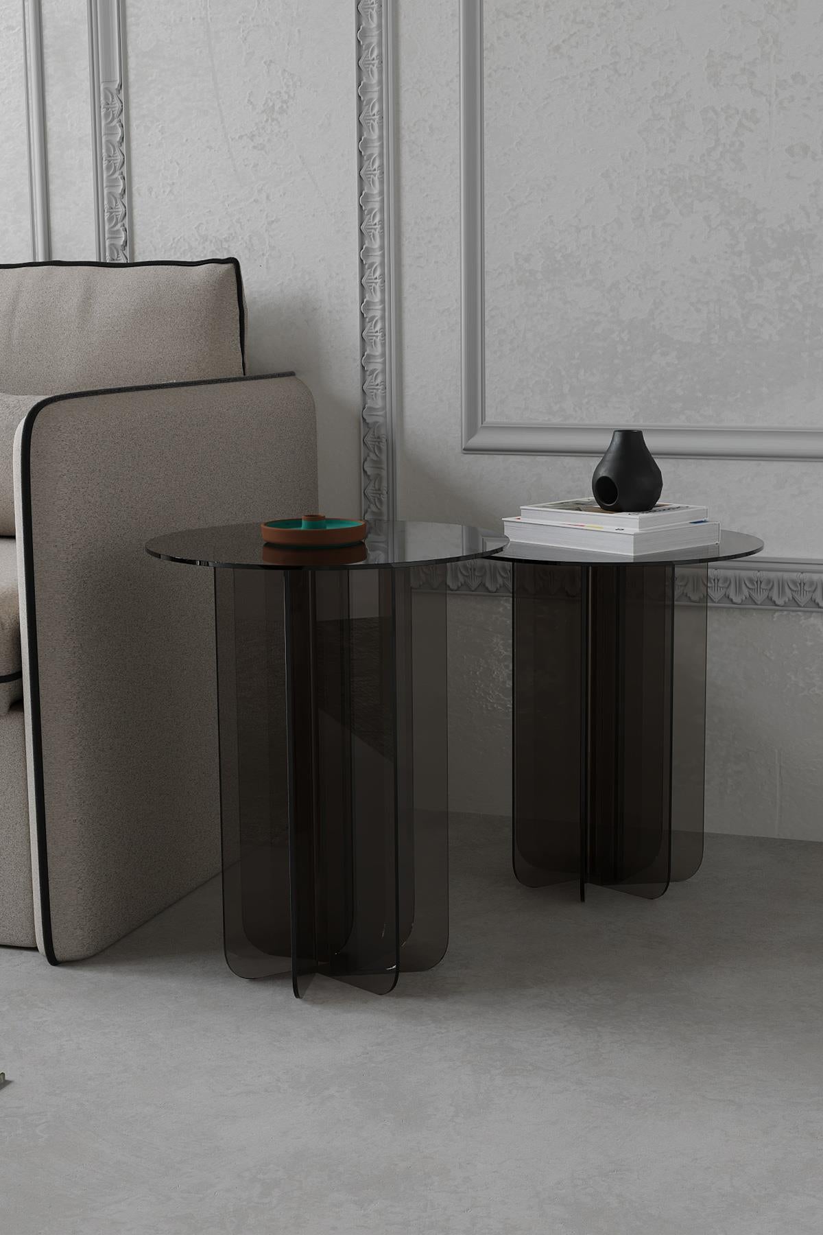 Cubistic Side Glass Coffee Table Set