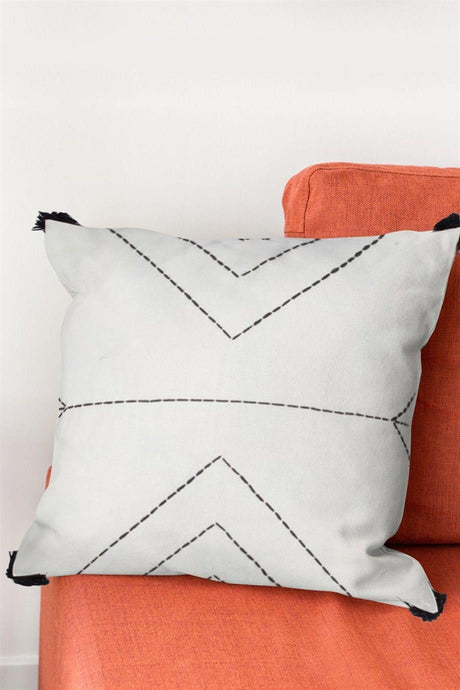 Embroidered Corner Tasseled Throw Pillow Case