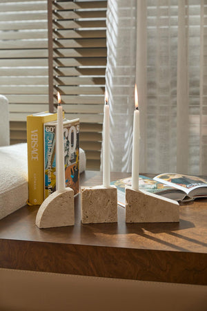 Pelops Travertine Candlestick Set