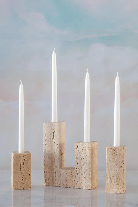 Thoosa Travertine Candlestick Set